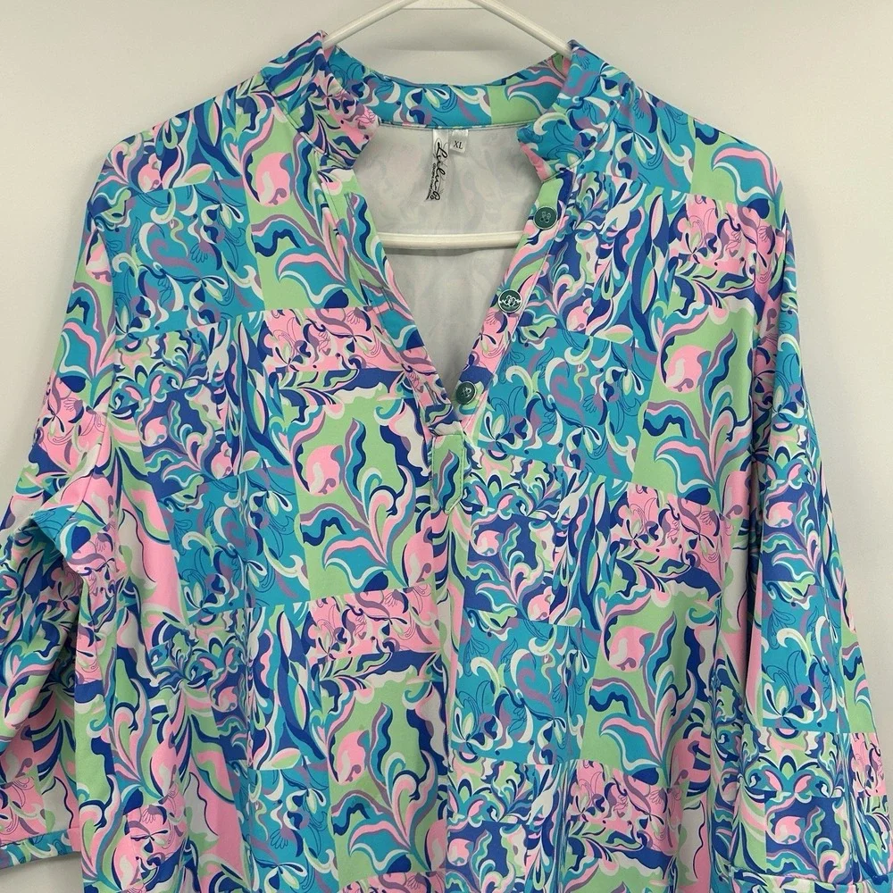 Lulu-B Womens Resortwear Tunic Top Size XL Preppy Coastal UPF 50+ Travel #5163 - Picture 2 of 9